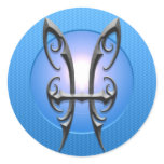 Iron Pisces Symbol, blue Round Stickers
