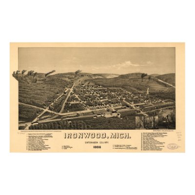 Ironwood Michigan 1886 Antique Panoramic Map Print from Zazzle. Ironwood Michigan 1886 Antique Panoramic Map Print from Zazzle.