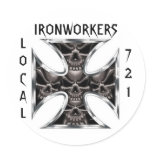 Ironworkers Skull IronCross Local, 721 Stickers