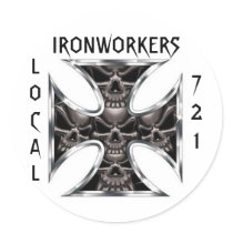 Ironworkers Skull IronCross Local, 721 Stickers
