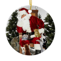 Is You Santa? Santa and Cats Fantasy Art Christmas Ornament