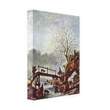 Isaac van Ostade - inn on a frozen river Gallery Wrapped Canvas