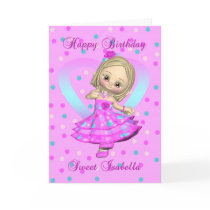 Isabella birthday card - pink and blue polka dot