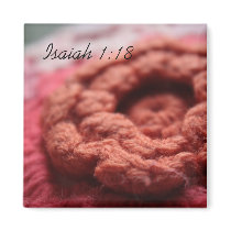 Isaiah 1:18 Crochet Red Flower Magnet