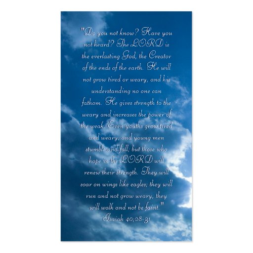 Isaiah 40;28-31- Inspirational Bookmark Business Card Template (back side)