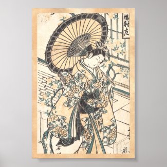 Ishikawa Toyonobu Young Lady with Parasol Poster