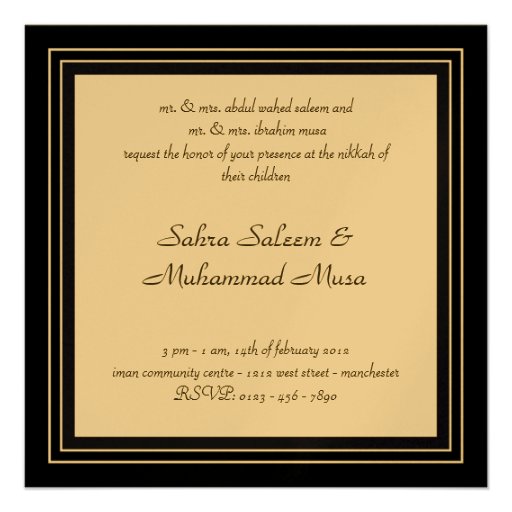 Islamic black golden islam wedding invitation
