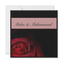 Islamic black red rose wedding / engagement personalized invite