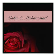 Islamic black red rose wedding / engagement personalized invite