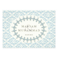 Islamic damask wedding engagement blue flower personalized invite