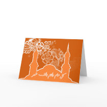 Islamic orange Eid mubarak kareem greeting Greeting Card