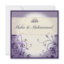 Islamic purple ornate flower wedding / engagement announcement