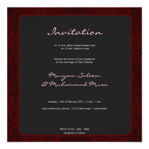 Islamic red  royal bismillah wedding invitation
