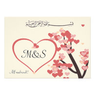 Islamic wedding congratulation love tree heart custom invite
