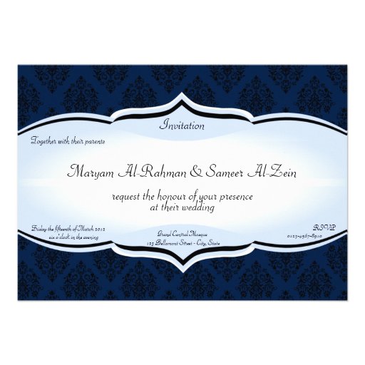 Islamic wedding engagement bismillah royal blue invitation