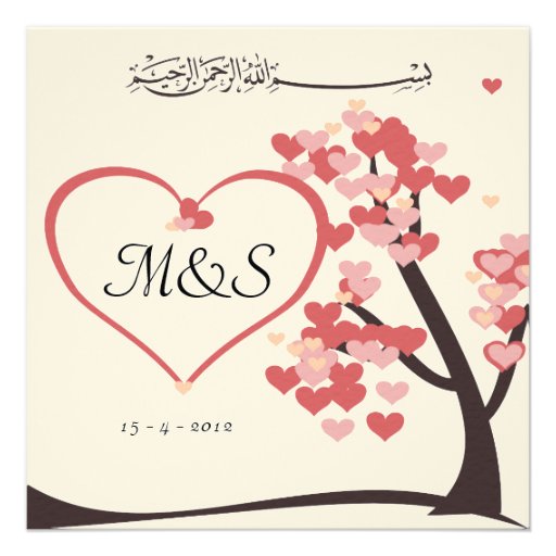 Islamic wedding engagement love tree heart invite