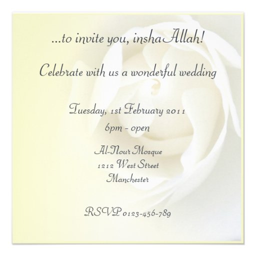 Islamic yellow white rose wedding / engagement invitations