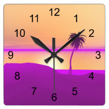 Island Gold and Purple Square Wall Clock