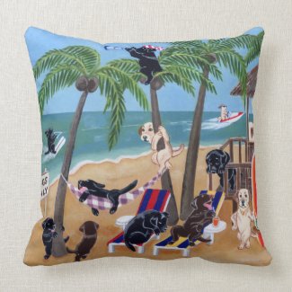 Island Summer Vacation Labradors Throw Pillow