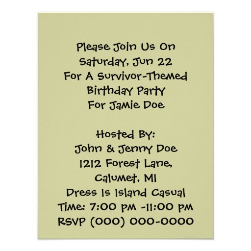 Island Survivor Fun Themed Party Invitations
