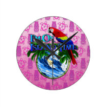 Island Time Surfing Pink Tiki Wallclocks