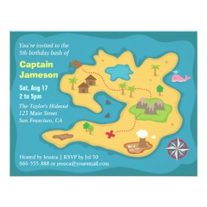 Island Treasure Map, Pirate Birthday Party Personalized Invitation
