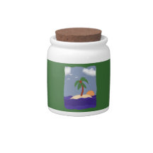 Island with Palm Tree, Sunset and Seagulls Candy Dish