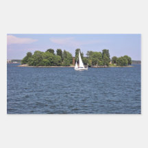 Island with Yacht Rectangular Stickers