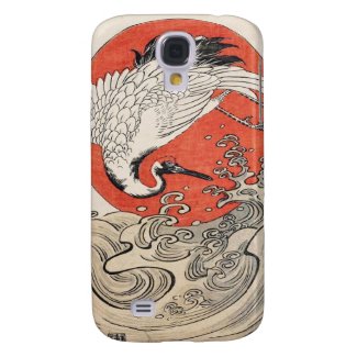 Isoda Koryusai Crane Waves and rising sun Samsung Galaxy S4 Covers