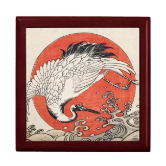 Isoda Koryusai Crane Waves and rising sun Keepsake Box