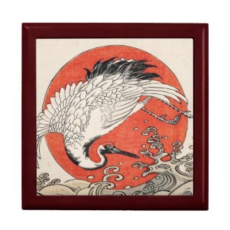 Isoda Koryusai Crane Waves and rising sun Keepsake Box