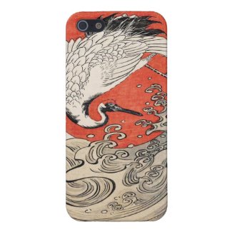 Isoda Koryusai Crane Waves and rising sun Cover For iPhone 5