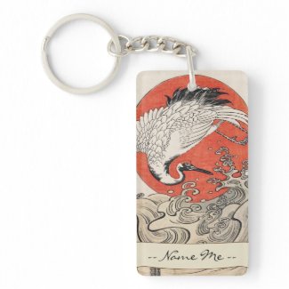 Isoda Koryusai Crane Waves and rising sun Rectangle Acrylic Keychain