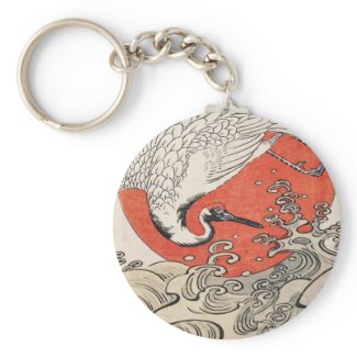 Isoda Koryusai Crane Waves and rising sun Keychains