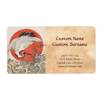 Isoda Koryusai Crane Waves and rising sun Personalized Shipping Label