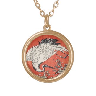 Isoda Koryusai Crane Waves and rising sun Personalized Necklace