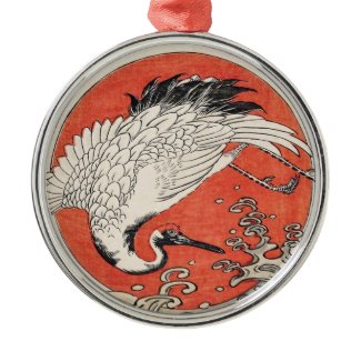 Isoda Koryusai Crane Waves and rising sun Christmas Tree Ornaments