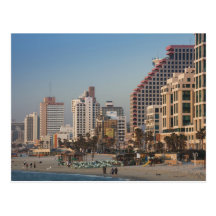 Israel, Tel Aviv, beachfront, hotels, dusk Post Cards