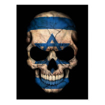 Israeli Flag Skull on Black Postcard
