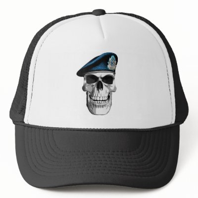 Military skull wearing a blue Israeli Naval Commando Beret