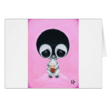 sugar, fueled, michael, banks, penguin, hot, cocoa, animal, creepy, cute, big, eyes, eyed, rainbow, happiness, happy, pink, cuddly, adorable, lowbrow, pop, surrealism, Card with custom graphic design