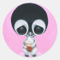 sugar, fueled, michael, banks, penguin, hot, cocoa, animal, creepy, cute, big, eyes, eyed, rainbow, happiness, happy, pink, cuddly, adorable, lowbrow, pop, surrealism, Sticker with custom graphic design