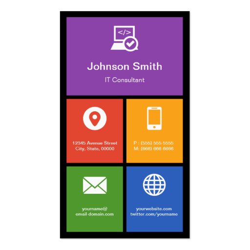IT Consultant - Colorful Tiles Creative Business Card Template (back side)