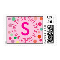 IT"S A GIRL LETTER S PINK POLKA DOTS postage