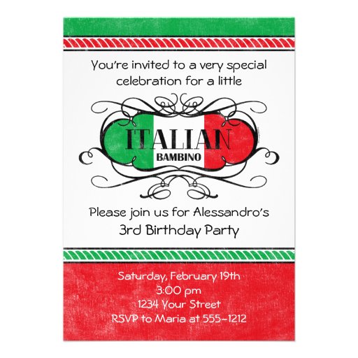 Italian Bambino (D) Birthday Party Invitation