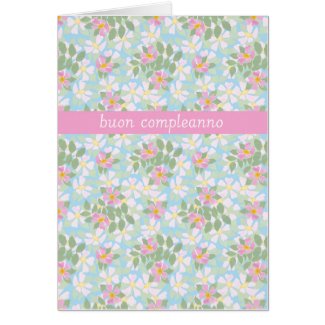 Italian Birthday Card: Pink Dogroses on Blue Greeting Cards