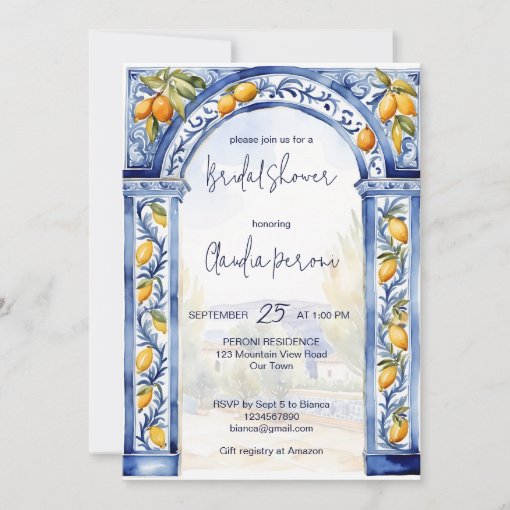 Italian Blue Tiles Arch Lemons Bridal Shower Invitation Zazzle