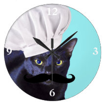 Italian Chef, Black Cat Round Wallclock