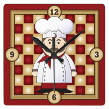 Italian Chef Square Wall Clocks