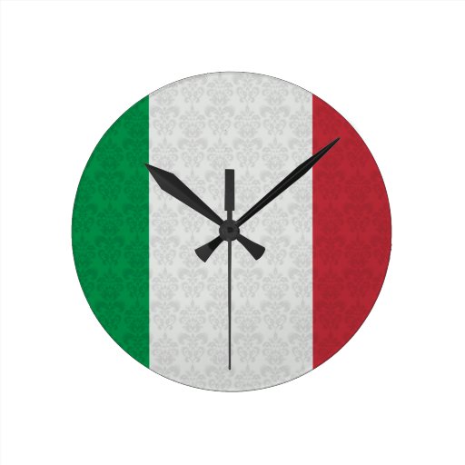 Italian Flag Damask Pattern Round Wall Clocks